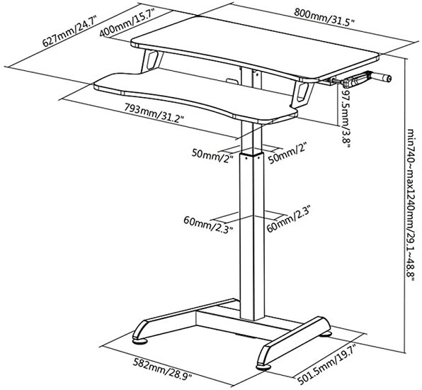 Afmetingen Compact zit-sta bureau | Thuiswerkplek | Worktrainer.nl