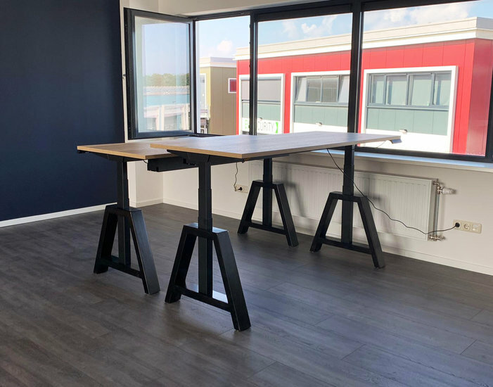 Design Hoog Laag Bureau - Elektrisch Zit-Sta Bureau - OakDesk - Worktrainer.nl 